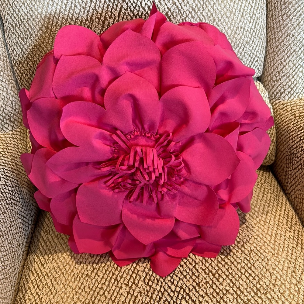 Hot Pink Flower Shaped Pillow. Fun and feminine. Textured and layered petals